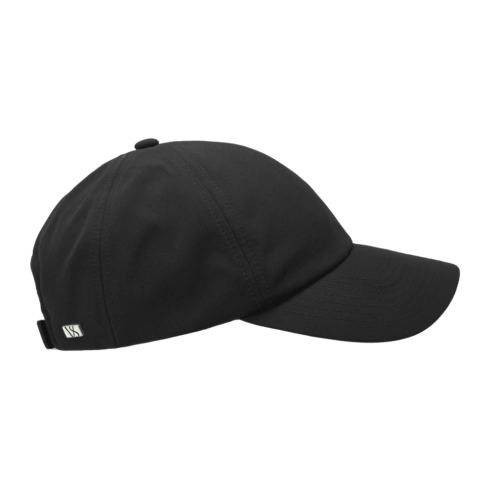 Side view of a ebony black seaqual legacy soft baseball cap from Varsity Headwear