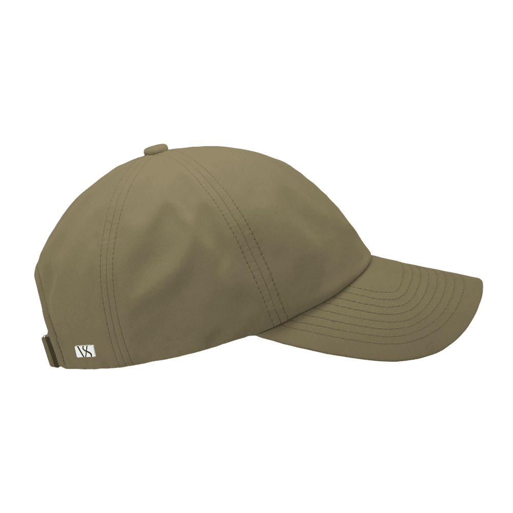 Side view of a itrana khaki seaqual legacy soft baseball cap from Varsity Headwear