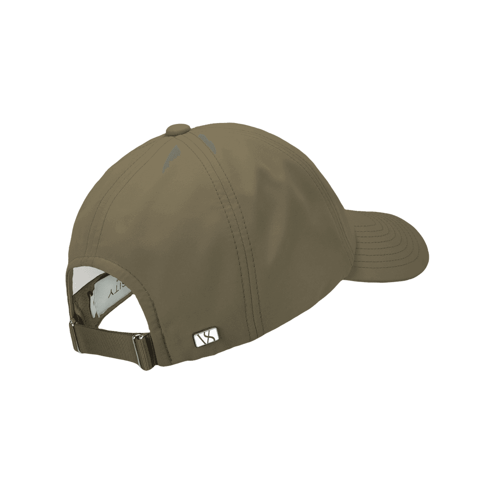 Back view of a Varsity Headwear legacy soft baseball cap in seaqual, shown in color itrana khaki