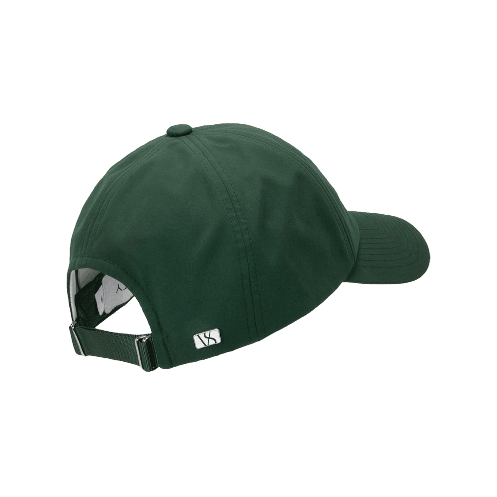 Back view of a Varsity Headwear legacy soft baseball cap in seaqual, shown in color pine green