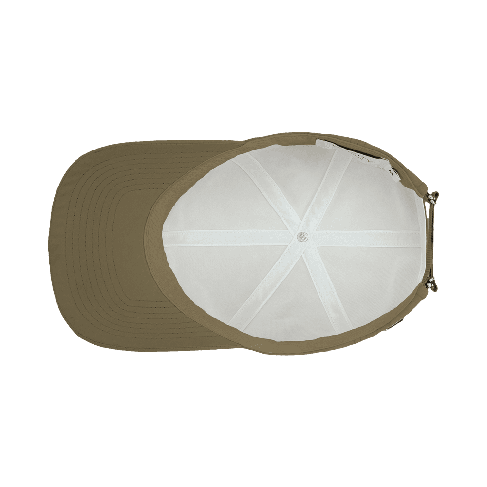 Inside view of a Varsity Headwear legacy soft seaqual itrana khaki baseball cap