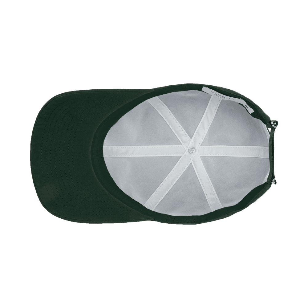 Inside view of a Varsity Headwear legacy soft seaqual pine green baseball cap