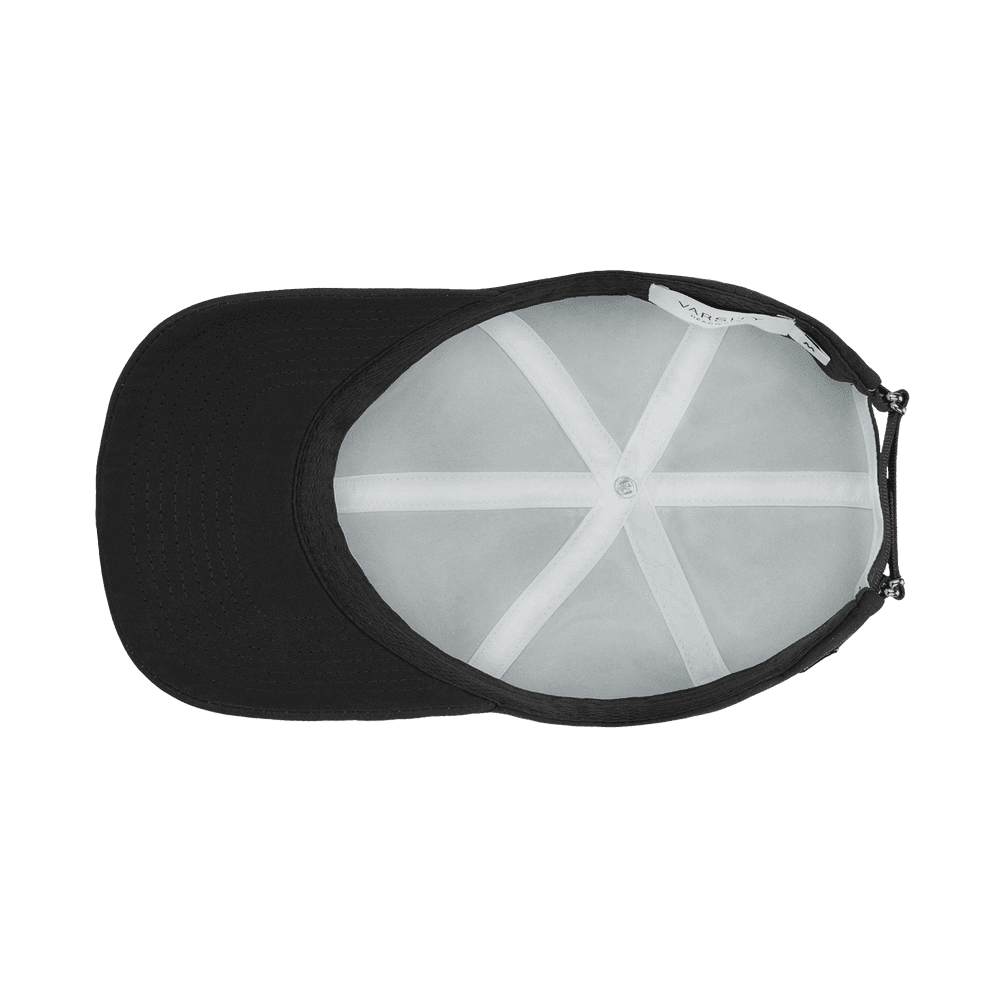 Inside view of a Varsity Headwear legacy soft seaqual ebony black baseball cap