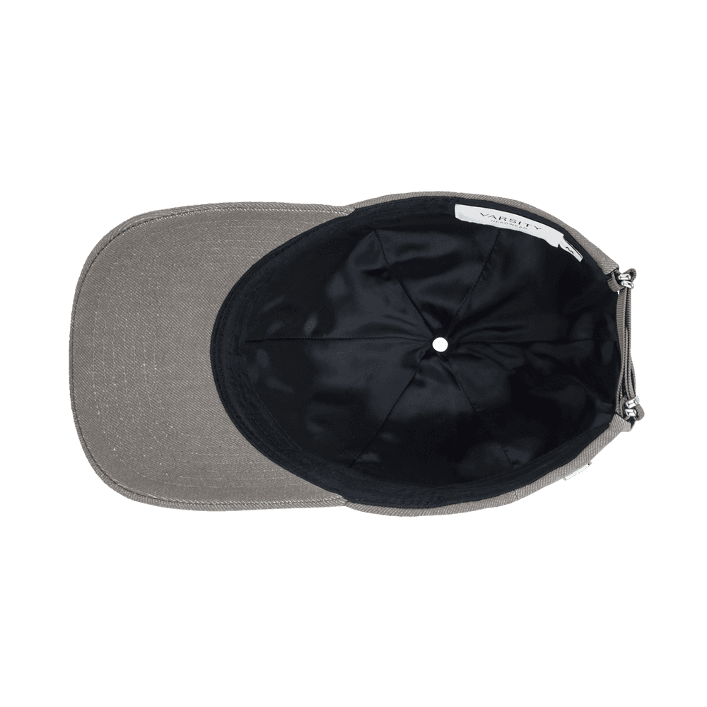 Inside view of a Varsity Headwear legacy soft wool denim beige baseball cap