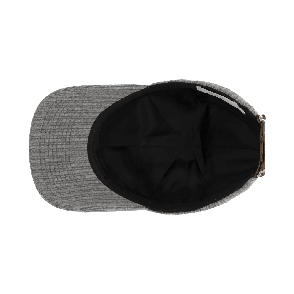 Inside view of a Varsity Headwear legacy soft corduroy grey baseball cap