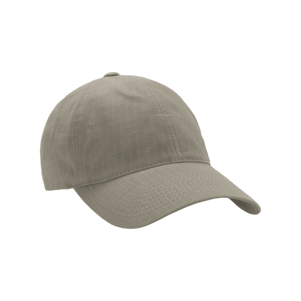 Front view of a Varsity Headwear legacy soft oilskin beige ripstop baseball cap