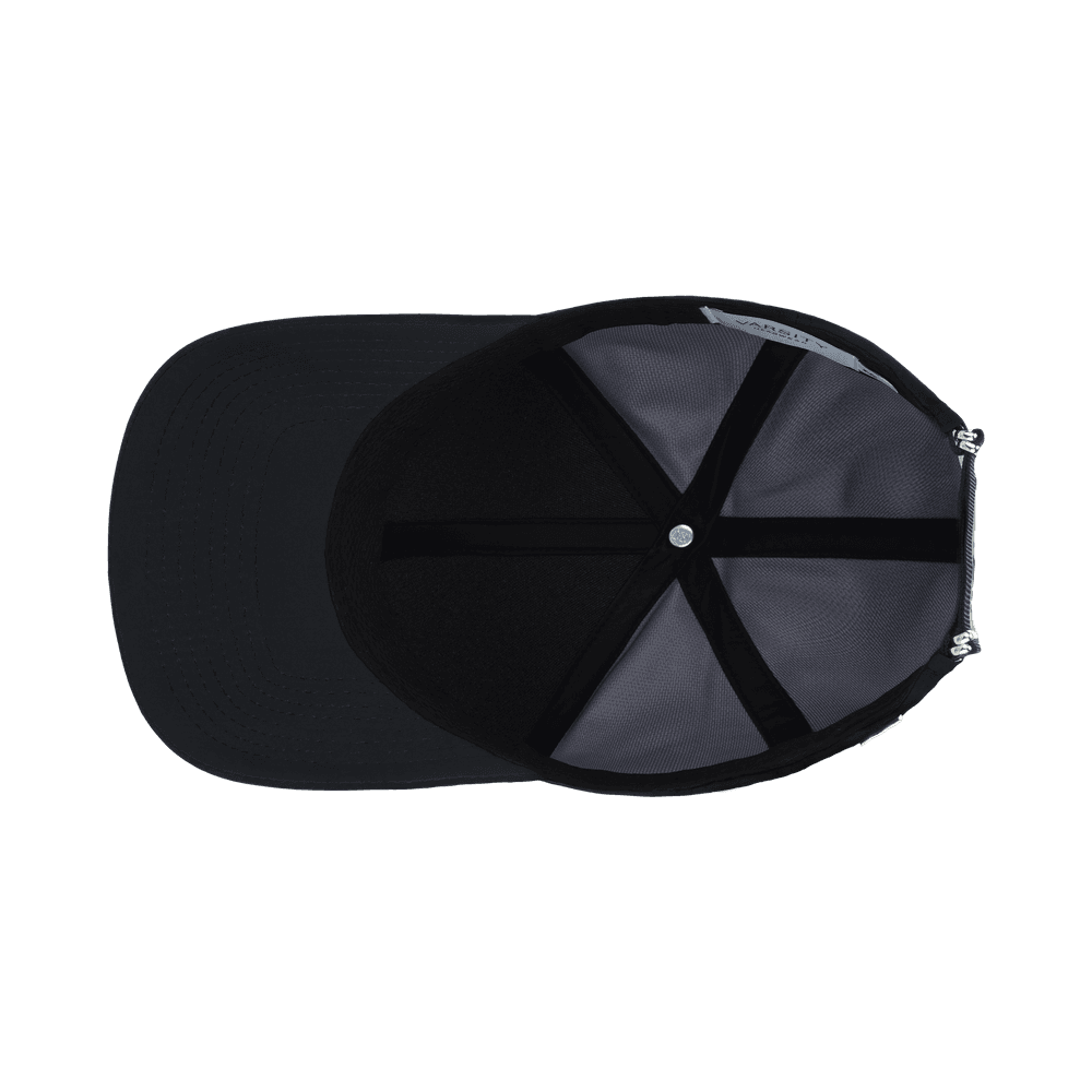 Inside view of a Varsity Headwear legacy structured athletic sport black baseball cap