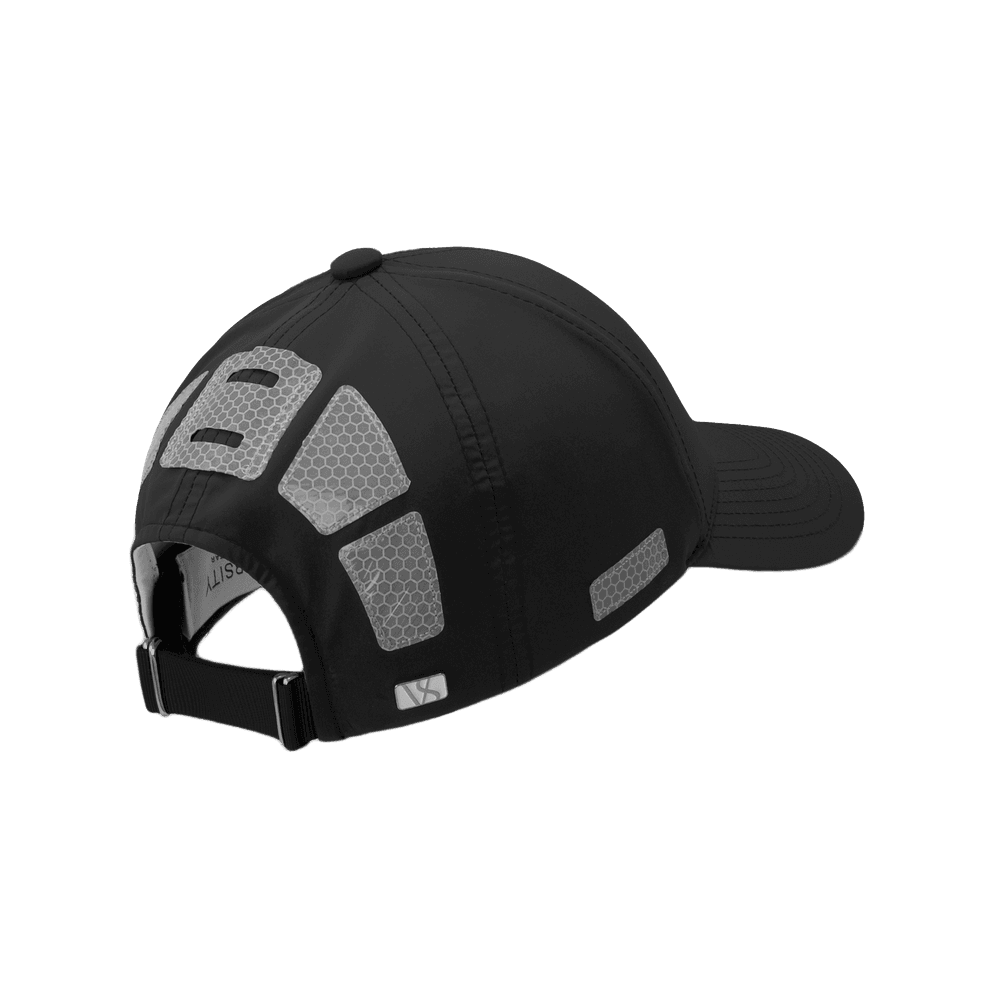 Back view of a Varsity Headwear legacy structured athletic sport reflex black baseball cap