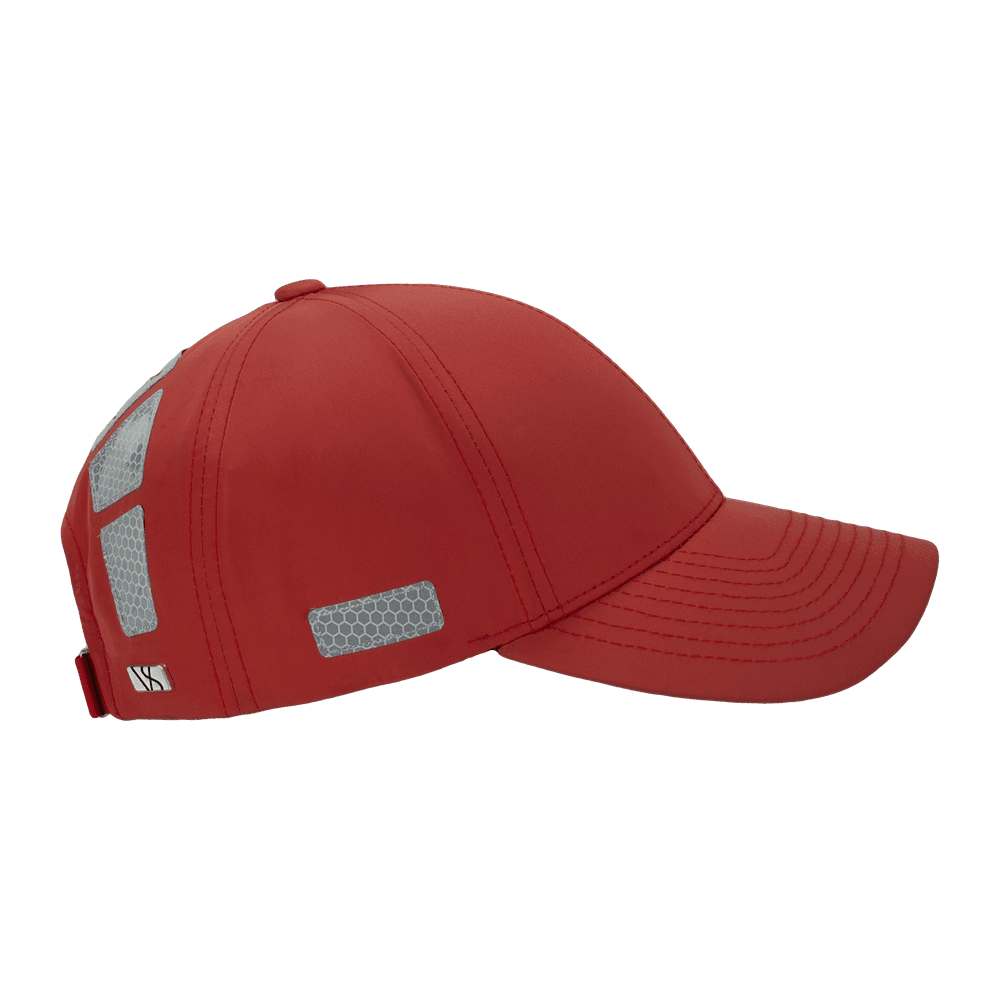 Side view of a Varsity Headwear legacy structured athletic sport reflex red baseball cap