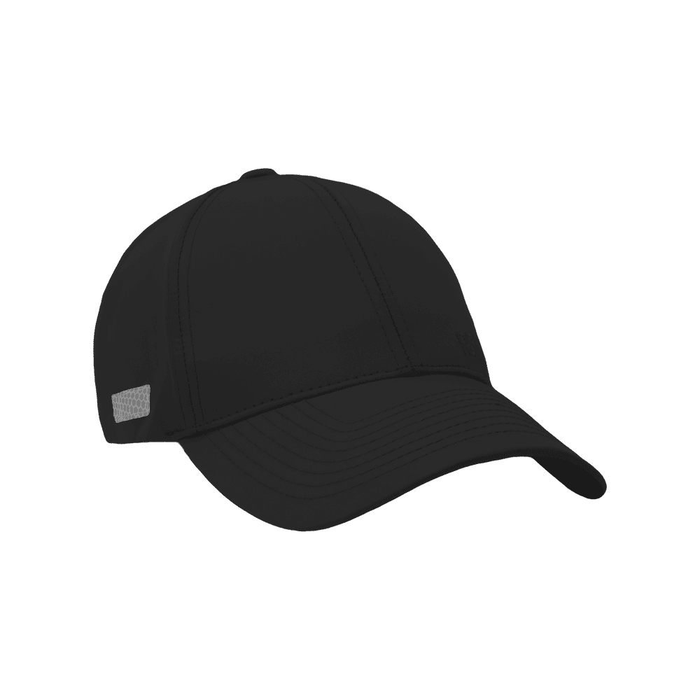 Front view of a Varsity Headwear legacy structured athletic sport reflex black baseball cap