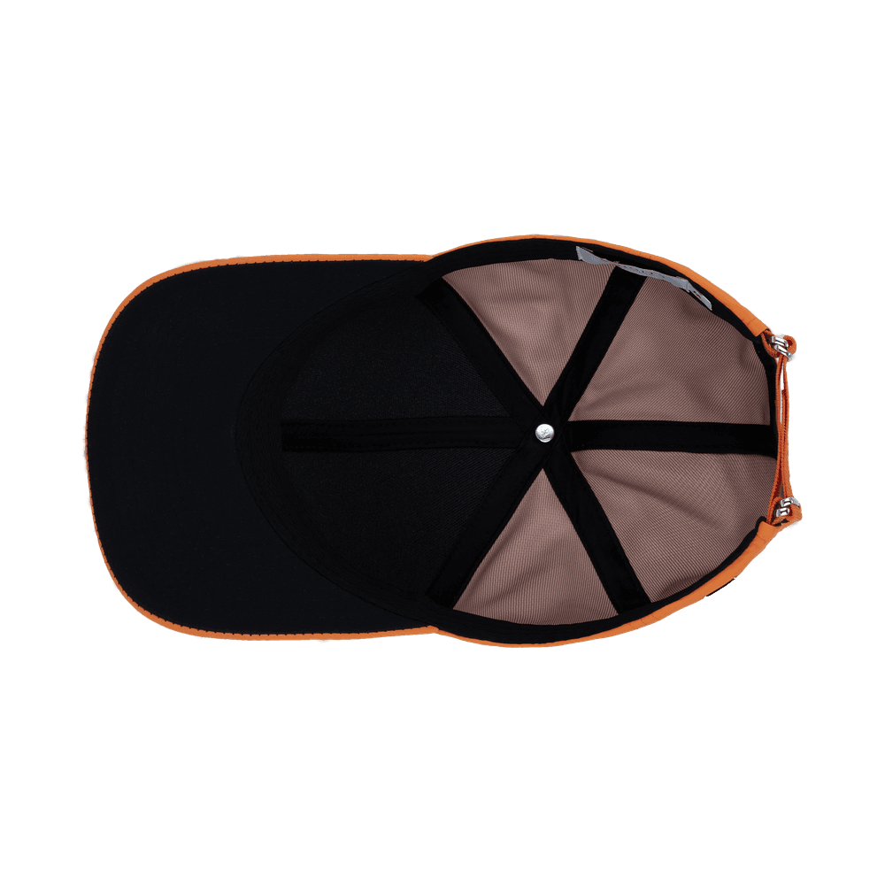 Inside view of a Varsity Headwear legacy structured athletic sport orange baseball cap