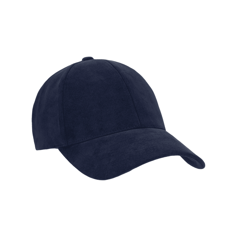 Front view of a Varsity Headwear Legacy structured commodore blue alcantara baseball cap