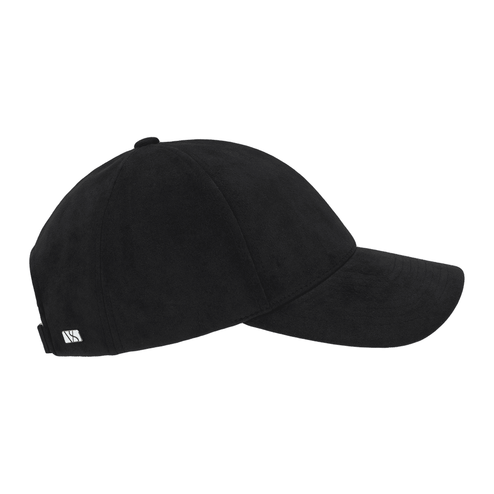 Side view of a notte black legacy structured alcantara baseball cap from Varsity Headwear
