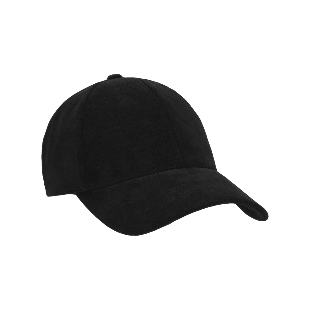 Front view of a Varsity Headwear Legacy structured notte black alcantara baseball cap