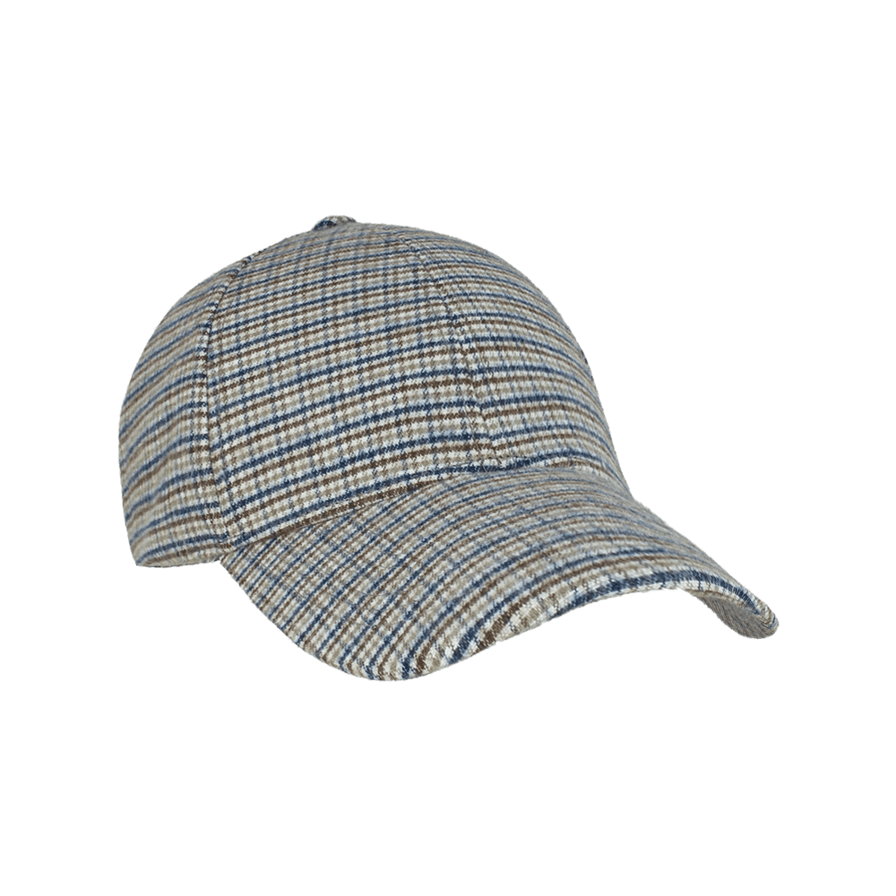 Front view of a Varsity Headwear legacy structured brown check flannel baseball cap in cotton