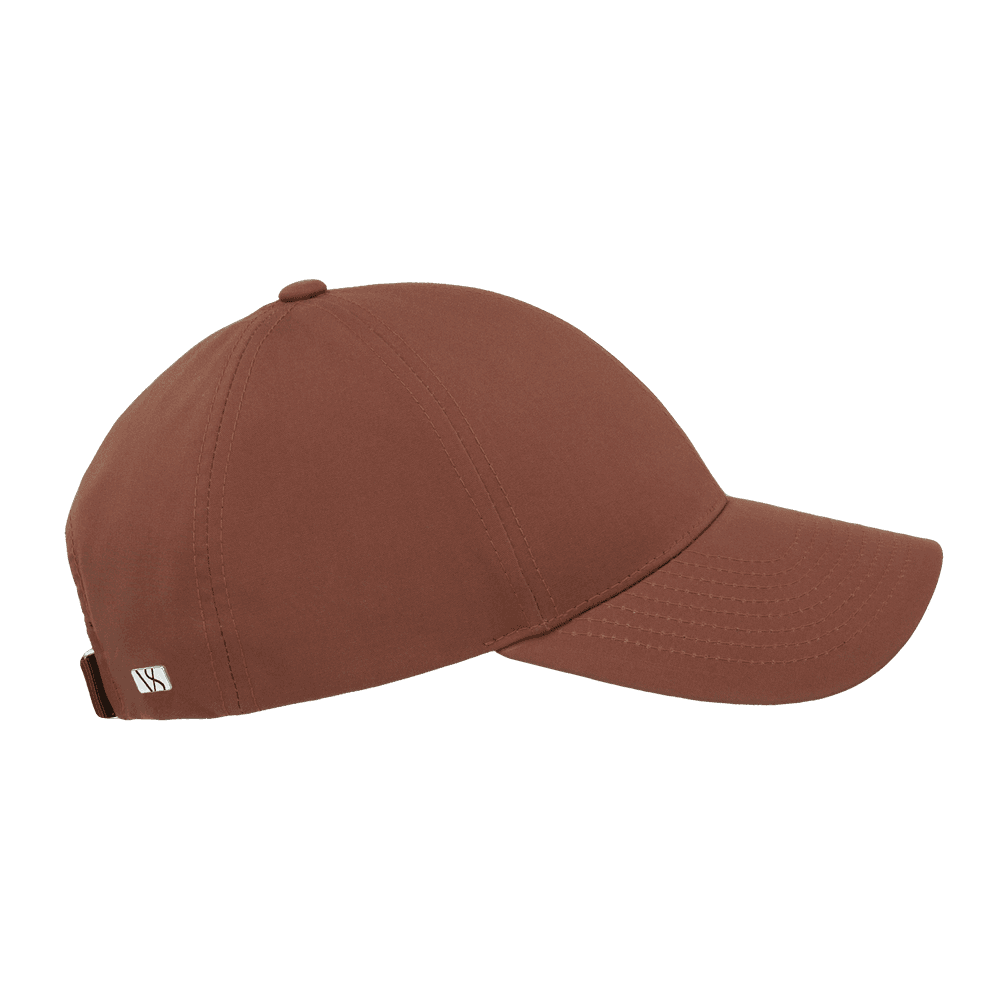 Side view of a Varsity Headwear legacy structured ventile cotton terracotta orange baseball cap
