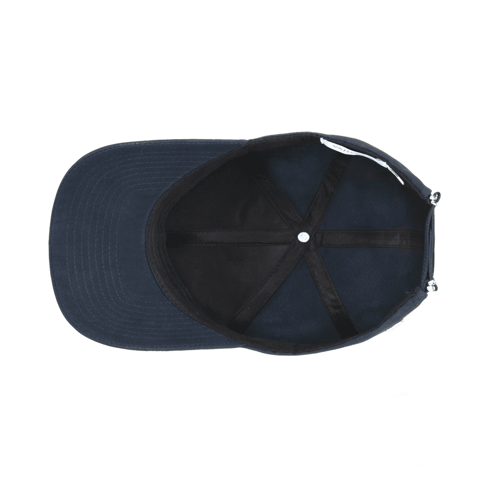 Inside view of a Varsity Headwear legacy structured ventile cotton peacoat navy baseball cap