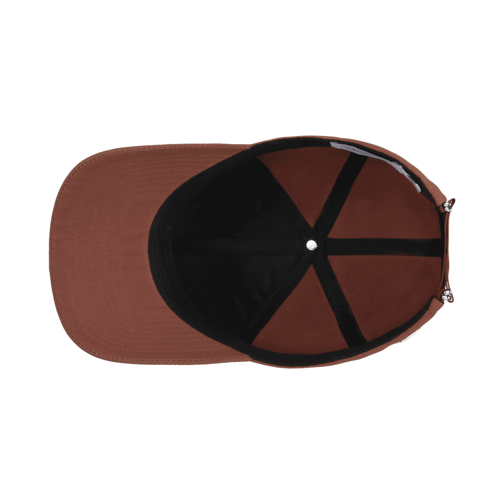 Inside view of a Varsity Headwear legacy structured ventile cotton terracotta orange baseball cap