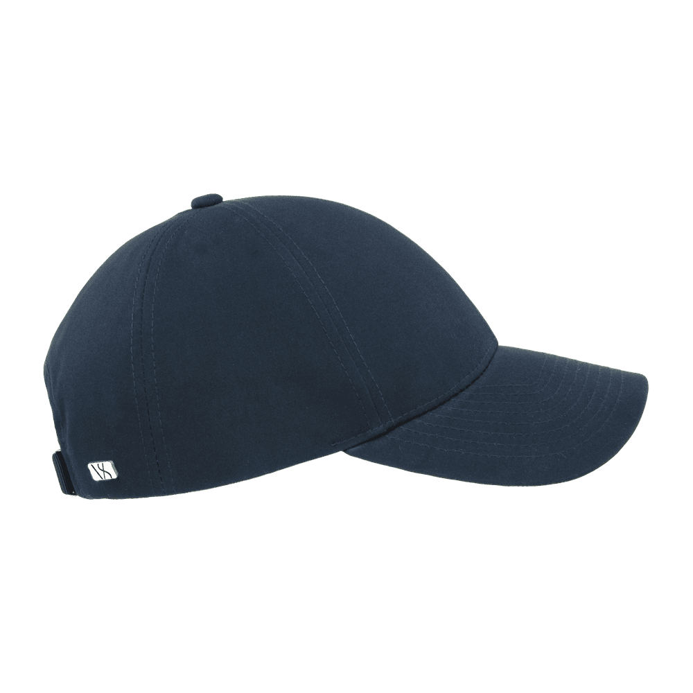 Side view of a Varsity Headwear legacy structured ventile cotton peacoat navy baseball cap