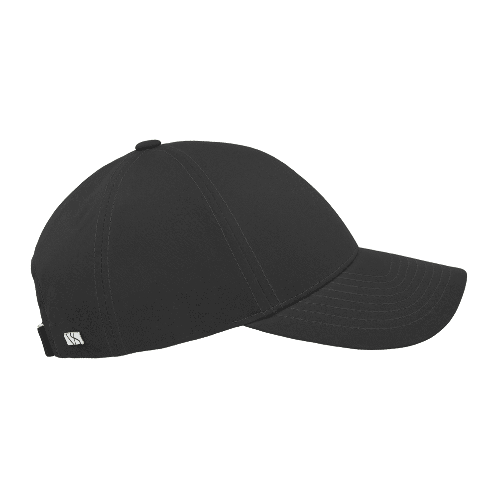 Side view of a Varsity Headwear legacy structured ventile cotton ink black baseball cap