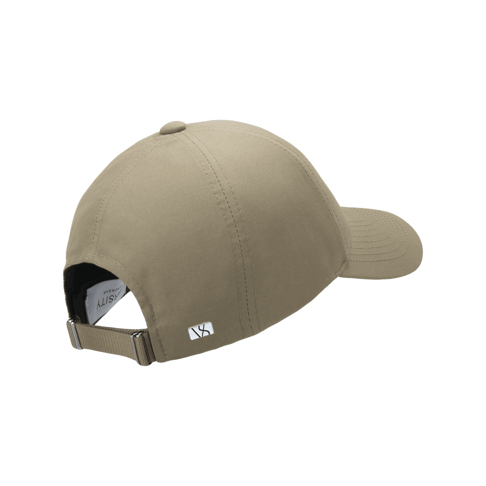 Back view of a Varsity Headwear legacy structured ventile cotton sand beige baseball cap