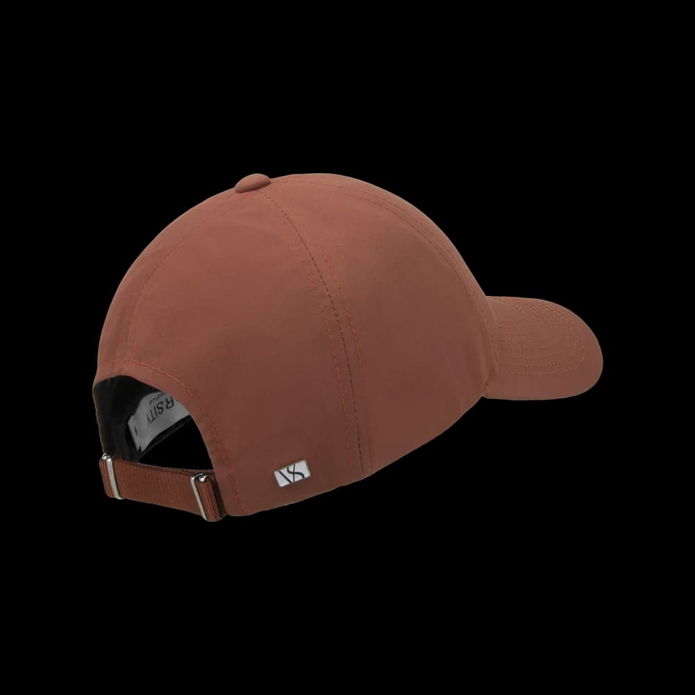 Back view of a Varsity Headwear legacy structured ventile cotton terracotta orange baseball cap