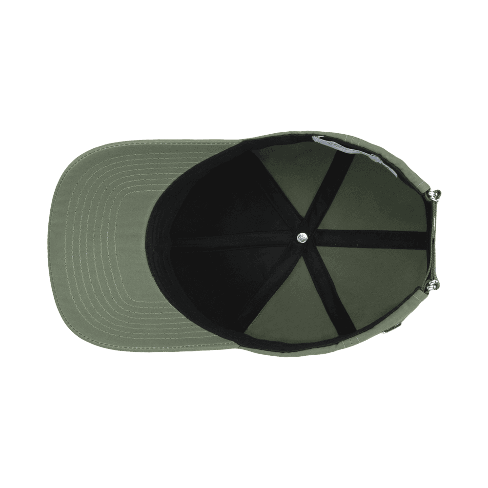 Inside view of a Varsity Headwear legacy structured ventile cotton sage green baseball cap