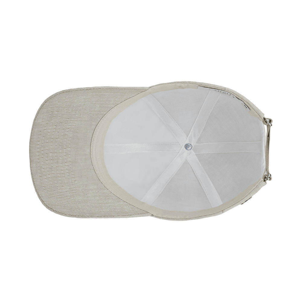 Inside view of a legacy structured linen cap in hampton beige